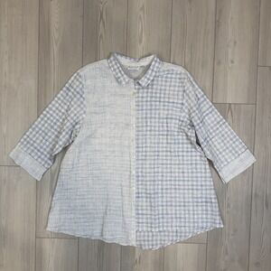 Habitat Clothes To Live In XXL Blue White Button Down Half Sleeve Tunic Top